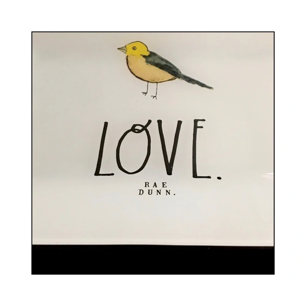Rae Dunn LOVE Glass Accent Tray with Bird Graphic